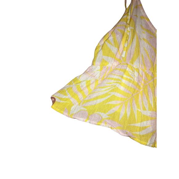 Billabong Yellow White Pink Tropical Leaf Tie Strap Cami Top Size Medium - Picture 3 of 5